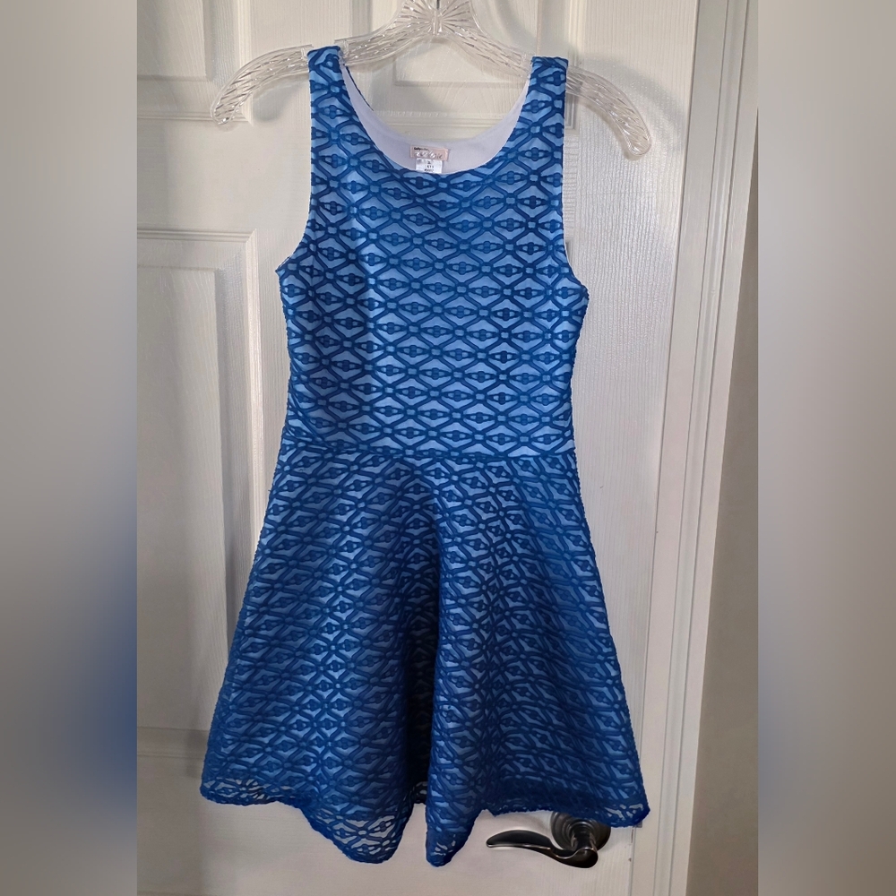 Sally Miller Couture Girls Blue White Sleeveless Skater Dress XL 14-16